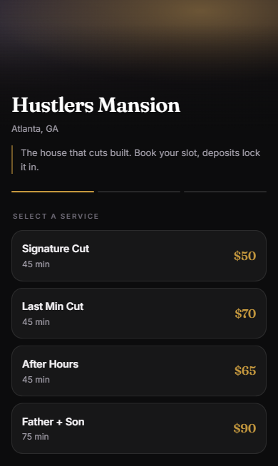 A client booking page wearing the shop's own brand